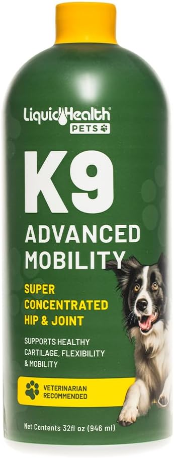 LIQUIDHEALTH Pets K9 Advanced Mobility Liquid Glucosamine Level 5000 for Large Dogs with Chondroitin, MSM, Boswellia Serrata - Dog Hip & Joint Health Vitamins, Pet Joint Oil Juice - USA Made (32 oz)
