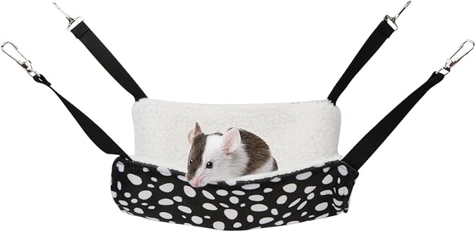 Wontee 2 Pack Small Animal Hammock Soft Fleece Sleeping Bed for Mice Rat Chinchilla Guinea Pig Ferret Kitten Cat Rabbit (S: 10.6x10.6inch, Black White Dot)