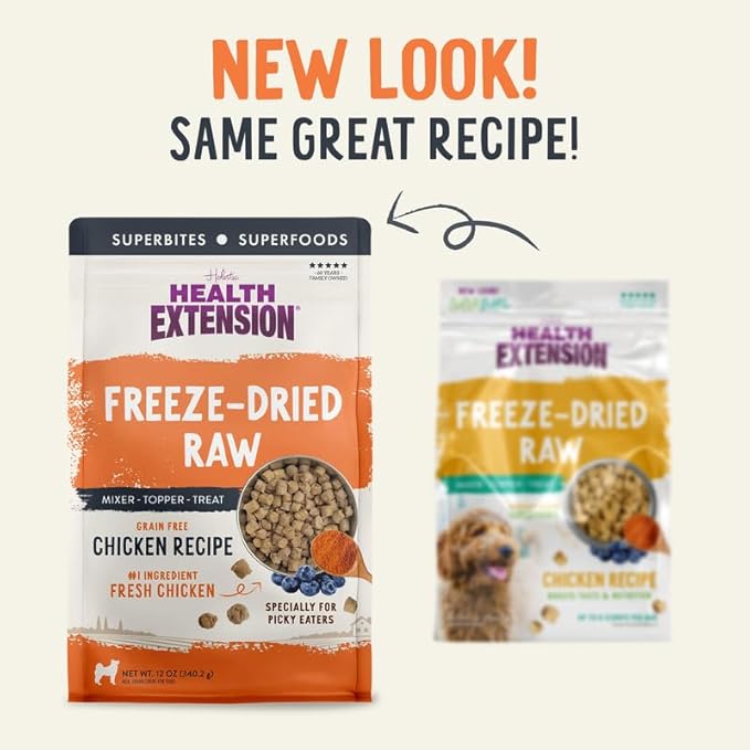 Health Extension SuperBites Freeze-Dried Raw Chicken Meal Mixer for Dogs, (3.5 oz, 99.2 g) – Premium Blend with Raw Proteins and Superfoods for Optimal Nutrition