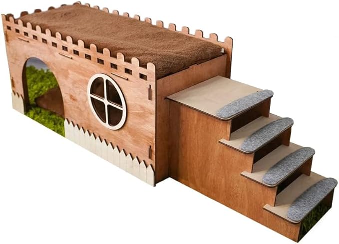 Wooden rabbit house, bunny сastle with pillow, Add your pet's name for free (add 1 pillow)