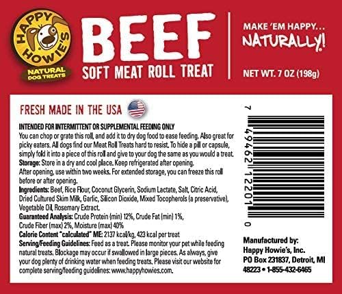 Happy Howie's Soft Meat Roll Treat - Soft Dog Food Rolls, Natural Ingredients, for All Dogs, Made in USA - Beef, Lamb, Turkey, 12 Oz (Pack of 3)