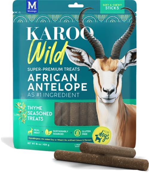 Karoo Wild Sticks Thyme Seasoned Treats for Dogs – 16 oz – Soft & Chewy Protein Sticks Made with African Antelope – Ideal for Training & Rewarding
