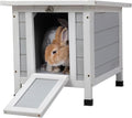SANDINRAYLI Outdoor Cat House Weatherproof, Wooden Rabbit Hutch Bunny Cage Chicken Coops Shelter with Elevated Floor for Feral Cat/Bunny/Guinea Pig/Duck, Grey