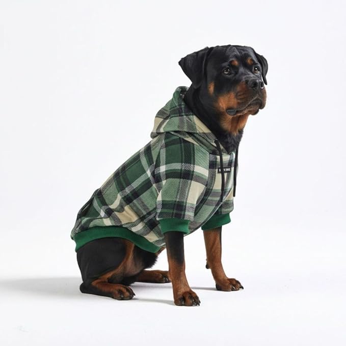 Spark Paws Dog Hoodie – Premium Dog Sweater for Small, Medium, and Large Dogs | Warm Outfits for French Bulldogs, Pitbull, Puppy, Winter Jacket Alternative - Green Plaid - 4XL