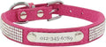 THAIN Rhinestones Personalized Dog Cat Collar Bling Diamond with Engraved Stainless Steel Nameplate for Small Medium Large Dogs (Rose Red, XS)