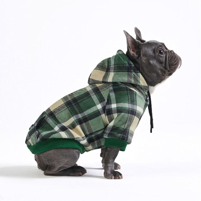 Spark Paws Dog Hoodie – Premium Dog Sweater for Small, Medium, and Large Dogs | Warm Outfits for French Bulldogs, Pitbull, Puppy, Winter Jacket Alternative - Green Plaid - XL