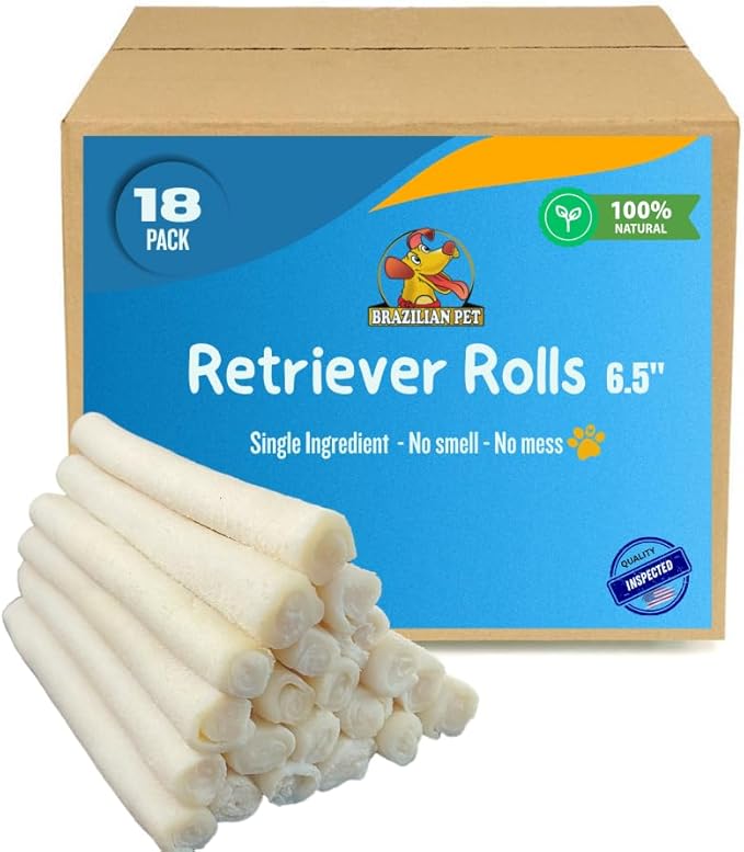 Brazilian Pet Natural Treats Rawhide Rolls Dog Chews Bones 6.5" (18 Count) for Pups and Small Dogs