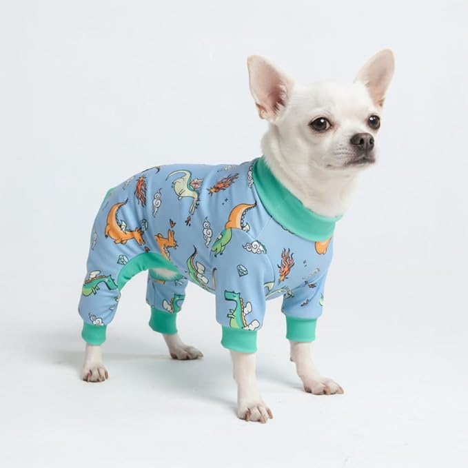 Spark Paws Dog Pajama, Dog Recovery Suit Male, Onesie, Ultra-Soft and 4-Way Stretch, for Small Medium and Large Breeds - Dragons - S
