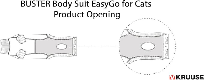 Kruuse Buster EasyGo Recovery Suit for Cats – Black/Grey (Small, 13.5") – Soft, Breathable Post-Surgery Bodysuit for Wound Care, Hot Spots & Incontinence – Comfortable Protection for Cats