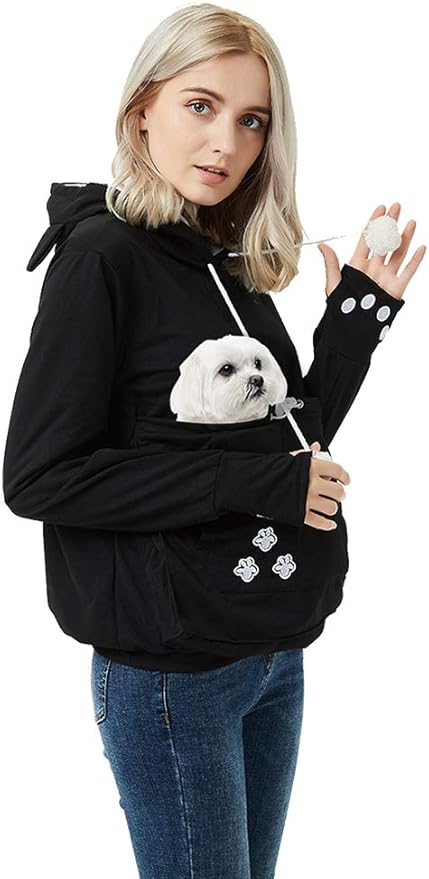 Women Pet Carrier Sweatshirt Puppy Kitten Holding Hoodies Long Sleeve Pouch Tops