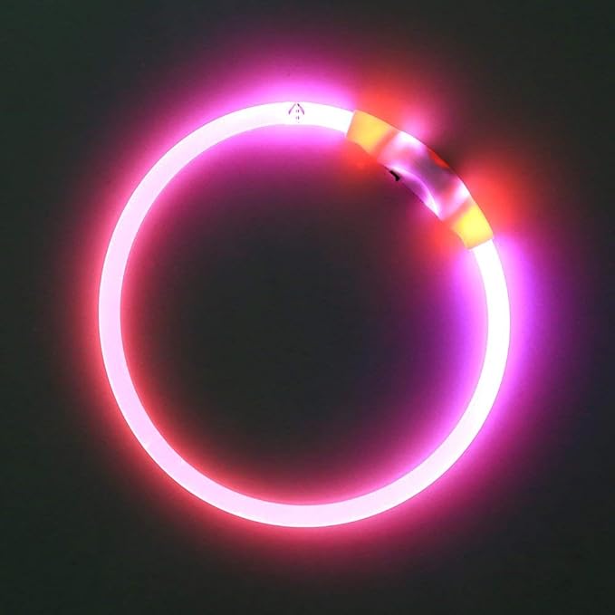 BSEEN Light Up Dog Collar, Type-C Rechargeable LED Dog Collar Waterproof Glowing Pet Collar TPU Cuttable Lighted Puppy Collar Safety Dog Lights for Night Walking (Pink 70cm)
