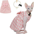 Sphynx Cat Pink Sleeveless Bow Dress with Pearl Necklace Set, Cute & Stylish Pet Apparel for Daily Wear, Cute Dress for Cats and Puppy (XX-Large (9.5-14 lbs))