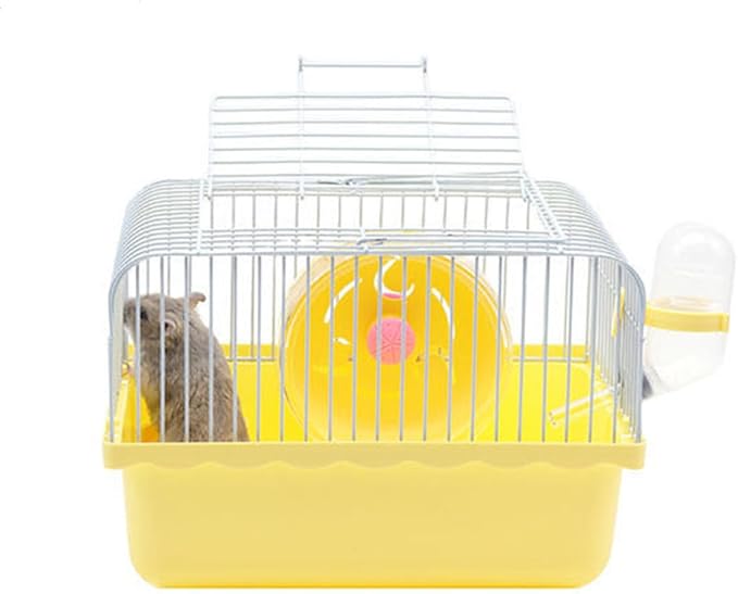 Small Pet Hamster Cage with Running Wheel Water Bottle Food Basin Portable Carrier House Mice Home Habitat for Going Out, Traveling (Orange)