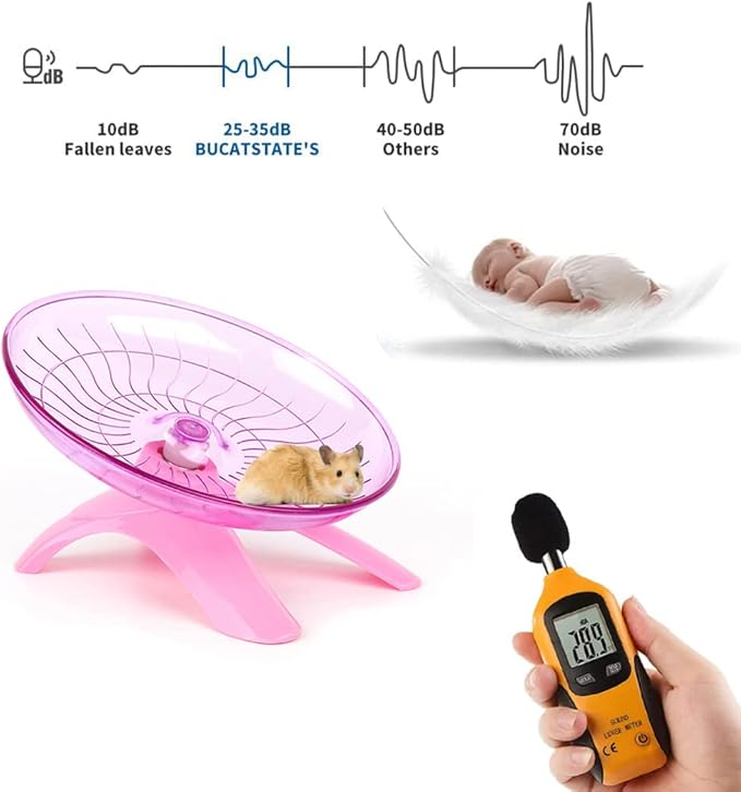 Pink Silent Runner Hamster Wheel 7 Inch Quiet Spinner Wheel Flying Saucer Exercise Wheel for Dwarf Hamster Syrian Hamster Gerbil Mice Rats Hedgehog Small Animals