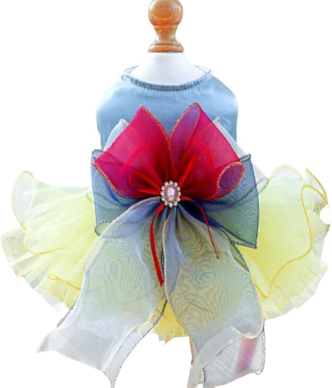 ANIAC Elegant Dog Dress for Small Dogs Girls, Bow Knot Puppy Clothes Female, Cat Princess Tutu Dress, Formal Pet Pary Outfit for Wedding Birthday Valentines (Yellow, X-Small)