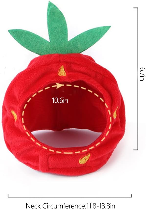 Cat Dog Strawberry Hat, Plush Material Adjustable Comfortable Pet Costume Decoration Headgear for Daily Wear Birthday Party
