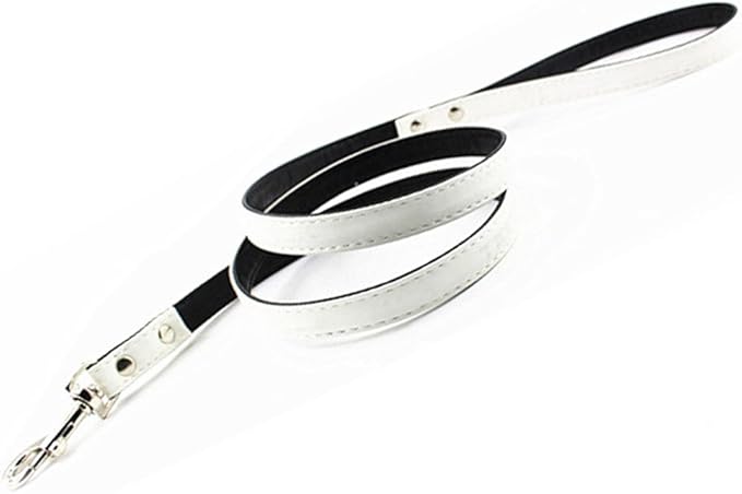 Metal Buckle Pet Collar and Leash Set with Bell Suit for Cats or Puppy Dogs White/Black/Red/Pink/Blue/Brown (M (Collar + Leash), White)