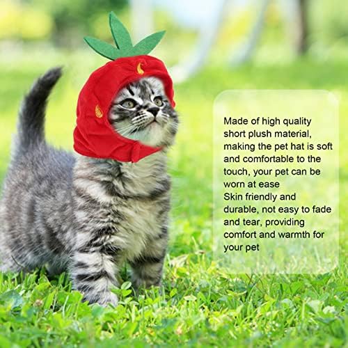 Cat Dog Strawberry Hat, Plush Material Adjustable Comfortable Pet Costume Decoration Headgear for Daily Wear Birthday Party
