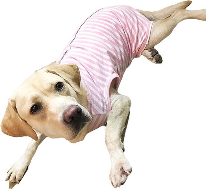 Dog’s Recovery Suit Post Surgery Shirt for Female Male Dog, E-Collar Alternative Wound Protective Clothes (Pink White stripe-4xl)