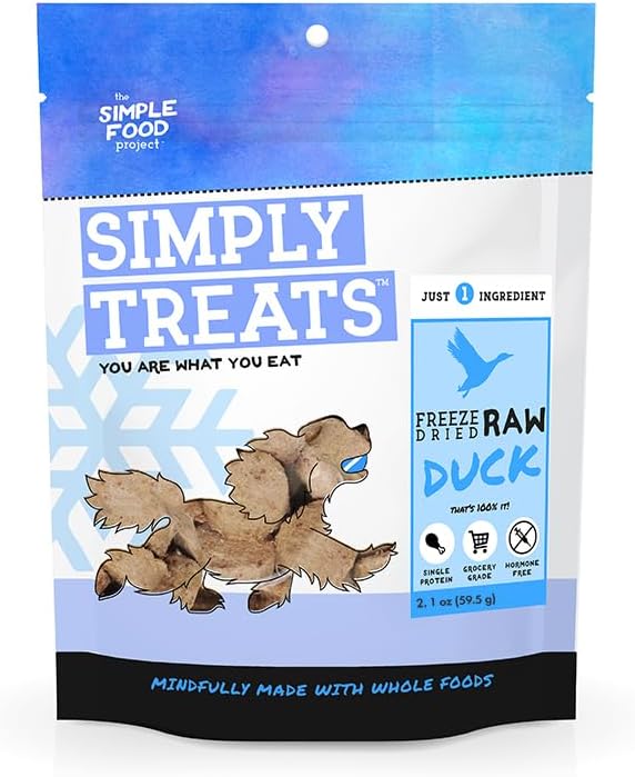 The Simple Food Project Freeze Dried Raw Dog Treats Grain Free, All Natural, with Just 1 Ingredient Duck for Dogs Use As Training Treats for Puppies, Small, Medium, Or Large Dogs