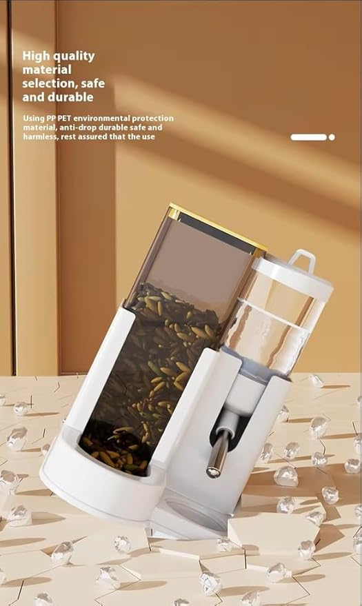 2 in 1 Automatic Hamster Feeder and Water Dispenser No Drip with Stainless Steel Nozzle, Small Animal Water Bottle, Bunny Rabbit Guinea Pig Rodent Cage Mount Gravity Feed