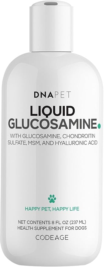 DNA Pet Liquid Glucosamine for Dogs - Glucosamine, Chondroitin, MSM, Hyaluronic Acid, Manganese Chelate for Pets - Liquid Dog Supplement - All Breeds - 8 fl oz