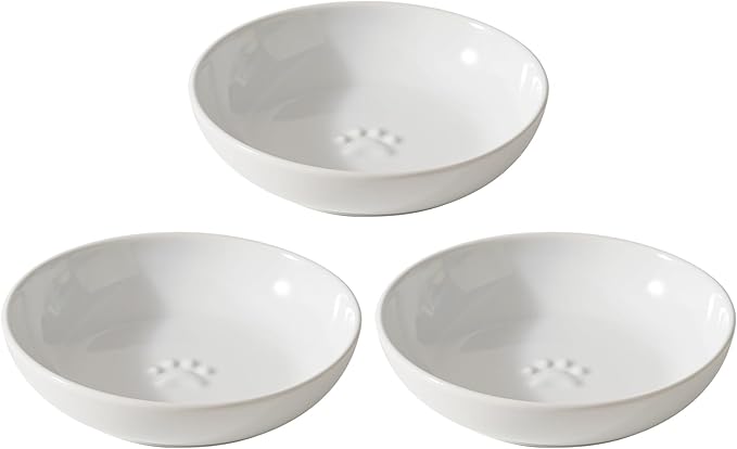 Havniva Ceramic Wide Whisker Friendly Cat Dishes, Set of 3 Ceramic Cat Bowls with Paw Print, Anti-Slip Indoor Kitten Feeding Food& Water Dish to Prevent Whisker Fatigue(3 Pcs, White)