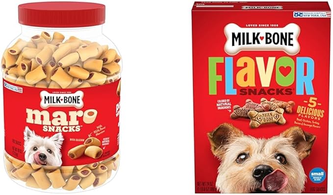 Milk-Bone Dog Treats Bundle: MaroSnacks Beef 40 Ounce + Flavor Snacks Small Biscuit 24 Ounce
