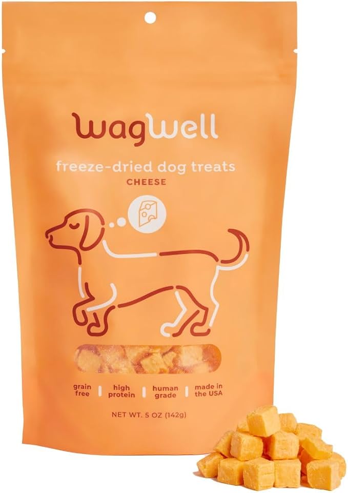WagWell Freeze Dried Dog Treats, Cheese Flavor | Training Treats, Food Topper, Healthy Snack for Dogs | Human Grade, Grain Free, High Protein | All Natural, Made in USA | 5 oz Bag, 1 Pack