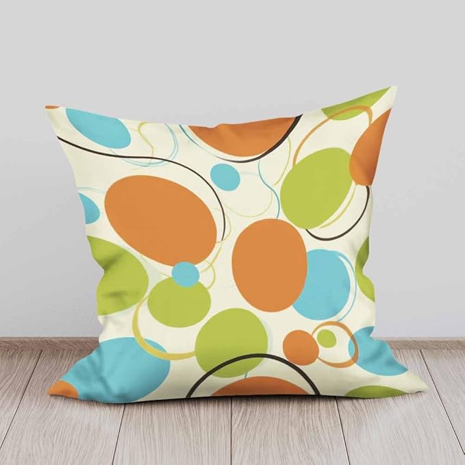 Throw Pillow Covers Retro Orange Green 1950S Mid Century Dots and Circles Seamless Pattern Set of 2 Decorative,Cushion Case for Home Sofa Chair Car for Men Women 18X18 Inch