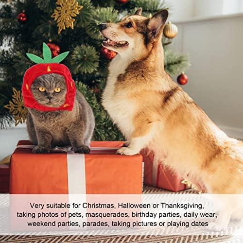 Cat Dog Strawberry Hat, Plush Material Adjustable Comfortable Pet Costume Decoration Headgear for Daily Wear Birthday Party
