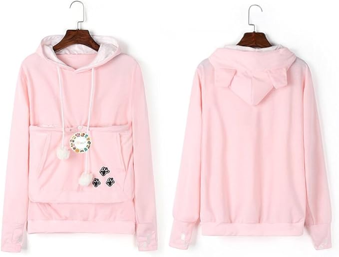 Women Pet Carrier Sweatshirt Puppy Kitten Holding Hoodies Long Sleeve Pouch Tops