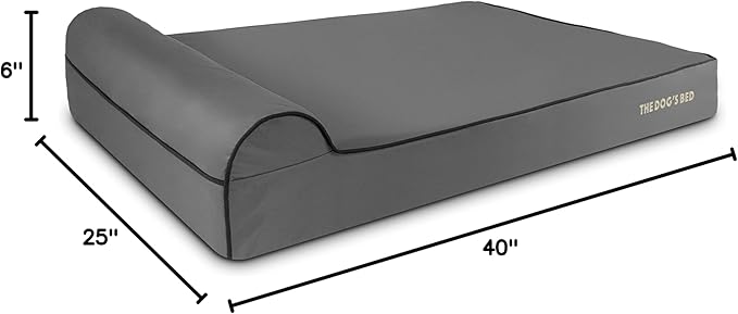 The Dog’s Bed Orthopedic Memory Foam Dog Bed with Headrest, Calming Surface – CertiPUR-Certified Foam, Oxford Fabric, Grey with Black Trim, XXL, 6-Inch