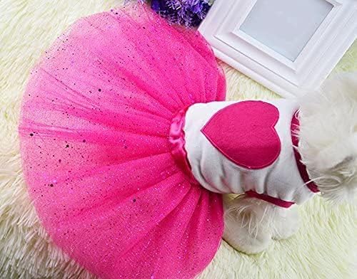 Idepet Spring Summer Pet Dog Cat Puppy Tutu Princess Dress Heart Printed Lace Skirt Dog Clothes Dog Costume (XL)