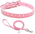 Puppy Collar and Leash with Bling Diamond, Pretty Crystal Sparkly Rhinestone Glitter Jewel Girls Cat Collars for XXS Xs Small Medium Pet Female Dogs Boys Kitten, Pink S