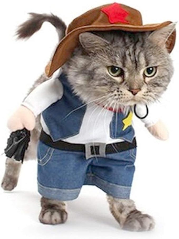 Halloween Costume for Cat and Small Dog, Funny Cowboy Costume Hat Suit - L