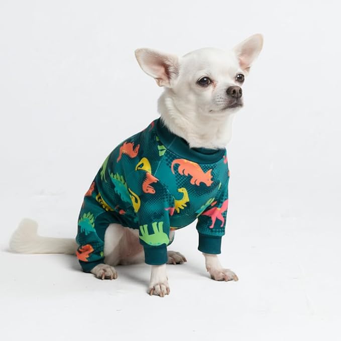 Spark Paws Dog Pajama, Dog Recovery Suit Male, Onesie, Ultra-Soft and 4-Way Stretch, for Small Medium and Large Breeds - Dinosaurs - S