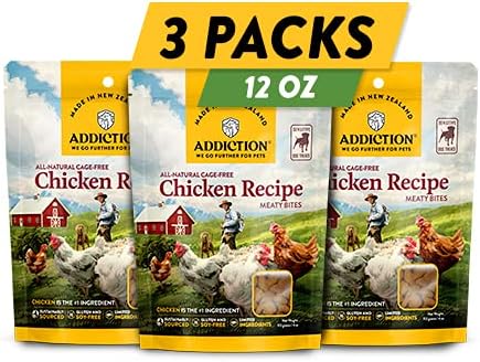 Addiction Meaty Bites - Hypoallergenic Dog Treats - Made in New Zealand - High Meat Content - Gluten and Grain-Free - Soft and Allergy Friendly (Chicken, 4 Ounces - 3 Packs)