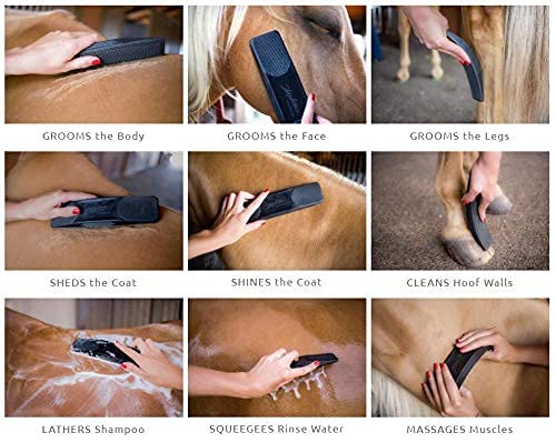 StripHair Gentle Groomer - Original for Horses Dogs 6-in-1 Shedding Grooming Massage Tool (Black)