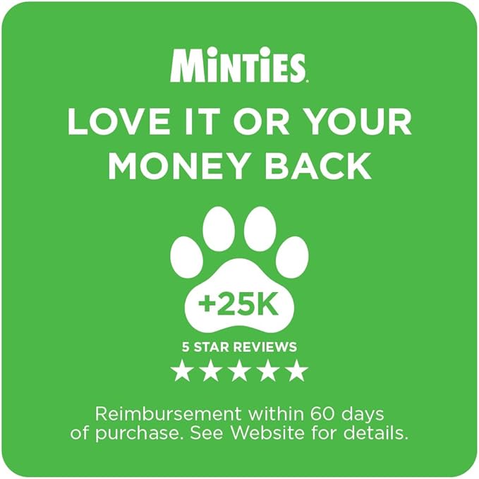 Minties FreshBites Soft and Chewy Dental Treats, Low Calorie Natural Mint Flavored Dental Chews for Dogs, 100 Count, Dog Chews Clean Teeth, Fight Bad Breath, Removes Plaque and Tartar