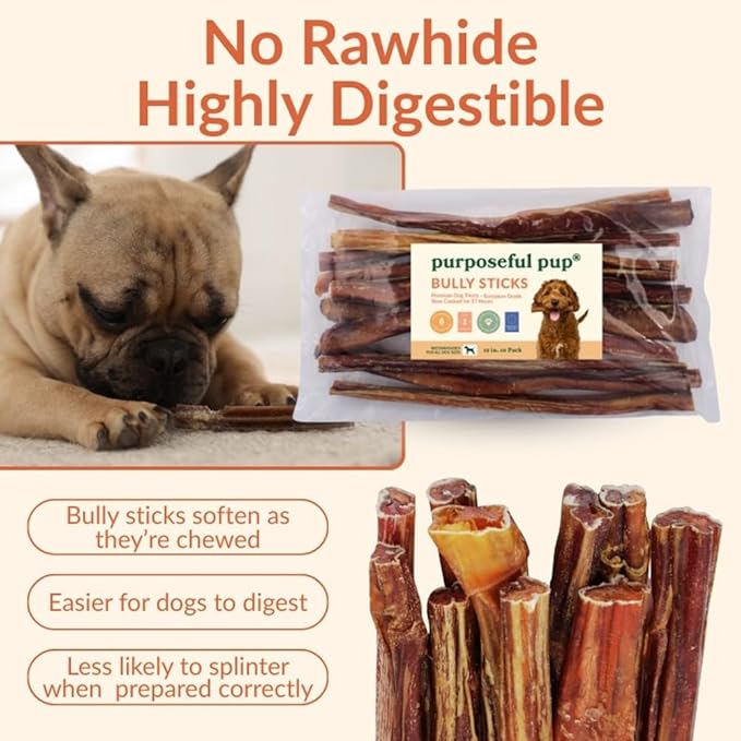 Bully Stick Dog Treats | Single-Ingredient Beef Chews | Long-Lasting Natural Dog Treats | Tough Chewers | Medium to Large Dogs