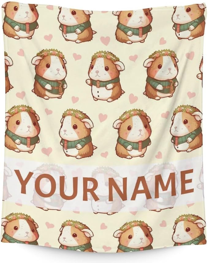 Personalized Guinea Pig Blanket with Name - Soft, Fuzzy & Warm - 60"x80" Twin Size Blanket for Bed, Couch & Living Room - Yellow Cute Throw Gifts for Adults, Kids