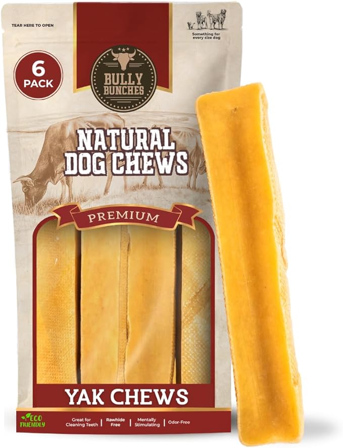 Bully Bunches Large Authentic Yak Cheese Himalayan Chews for Large Dogs & Heavy Chewers - All Natural Dog Treat Dental Chews, Made with Real Yak Milk - Lactose & Rawhide Free (6 Pk)