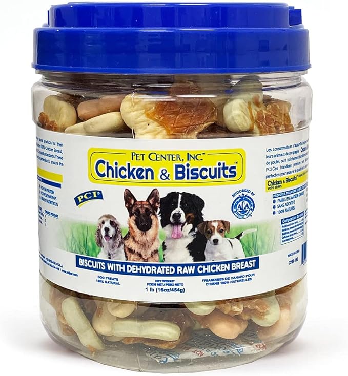 PCI Pet Center Inc. Chicken & Biscuits, Biscuits wrapped with Chicken Breasts Dog Treats, 1 Pound Container