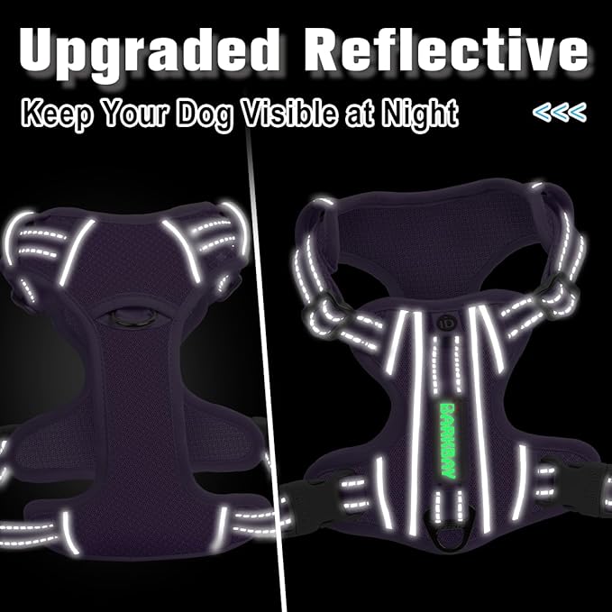 BARKBAY Dog Harness No Pull with ID Tag Pocket - Heavy Duty, Reflective, Easy Control for Large Dogs(Violet Purple,S)