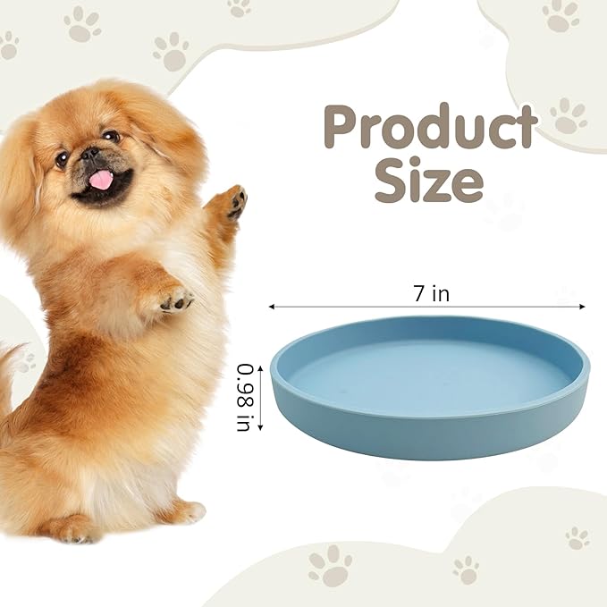 VCEPJH 2 Pack Silicone Dog Plates for Food Shallow Pet Bowl Flat Puppy Food Bowl Whisker Fatigue Cat Feeding Bowls Noiseless Dishes for Dry and Wet Food (Round Blue)