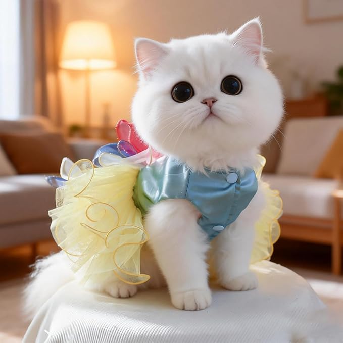 ANIAC Elegant Dog Dress for Small Dogs Girls, Bow Knot Puppy Clothes Female, Cat Princess Tutu Dress, Formal Pet Pary Outfit for Wedding Birthday Valentines (Yellow, Small)