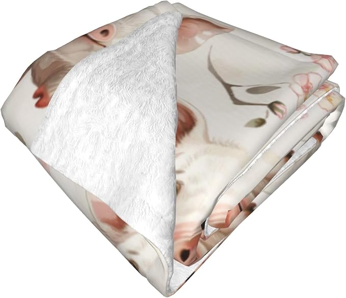 Cute Pig Blanket Gifts for Women Men Adults Pig Lovers, Piglet and Floral Plush Fleece Throw Blankets, Cozy Soft Warm Bedding Decor for Sofa Living Room Travel 50"x60"