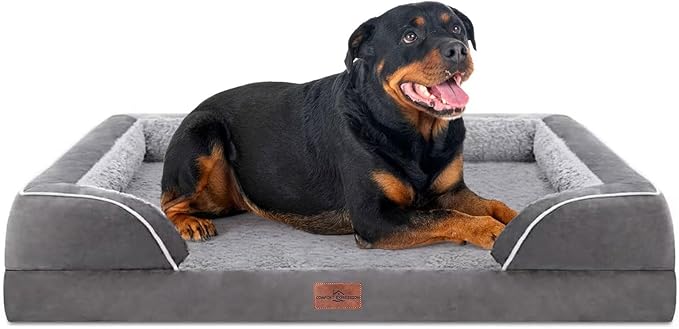 Comfort Expression Orthopedic Dog Bed for Extra Large Dogs 48x30 Inch, Waterproof Egg Crate Foam XXL Pet Bed with Removable Bolsters, Dog Couch with Washable Cover & Non-Slip Bottom, Grey