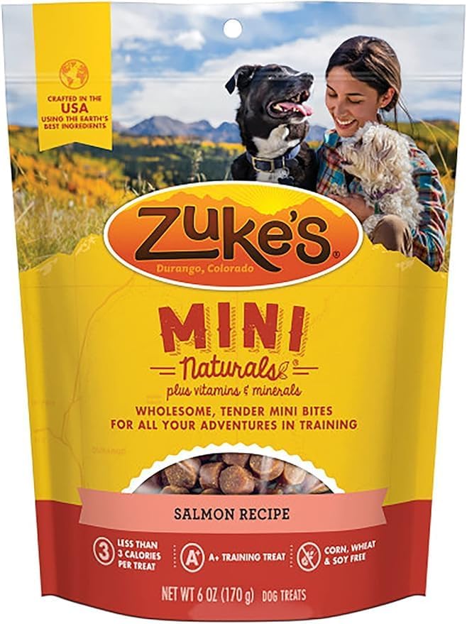 (4 Pack) Zukes Mini Naturals Healthy Moist Dog Training Treats Variety Pack (6oz Each) - Chicken, Beef, Salmon, and Peanut Butter with 10ct Pet Wipes